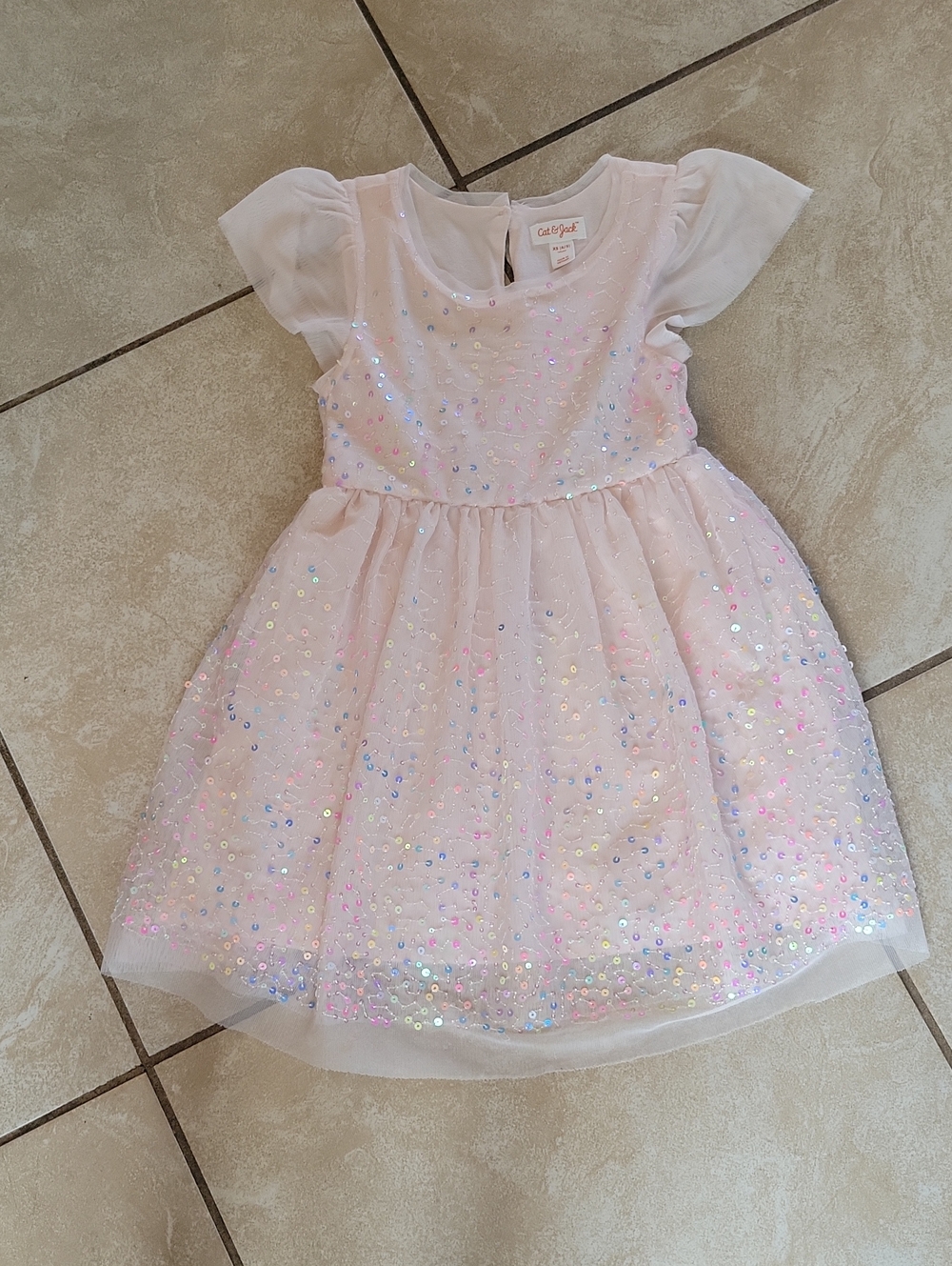 Cat & Jack Pale Pink Sequin Tulle Party Dress